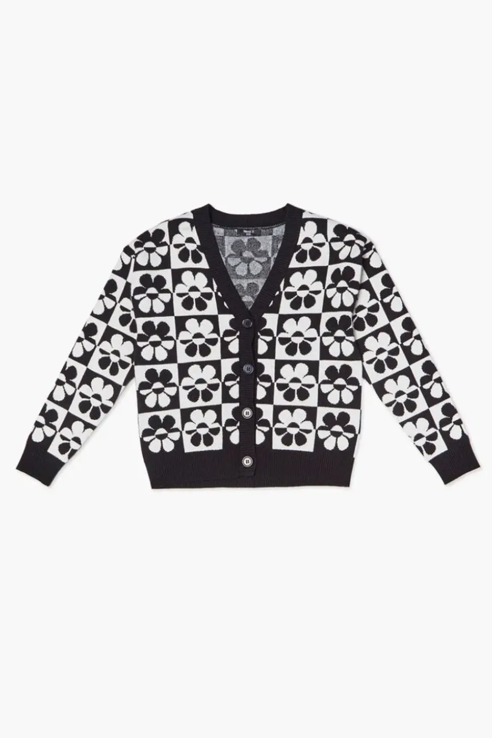 Girls Checkered Floral Cardigan Sweater (Kids)