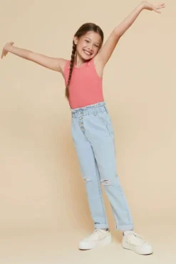 Girls Distressed Paperbag Jeans (Kids)