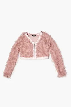 Girls Faux Feather Open-Front Jacket (Kids)