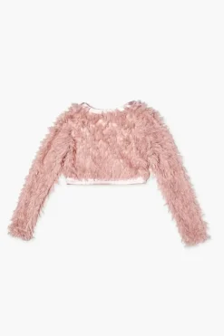 Girls Faux Feather Open-Front Jacket (Kids)