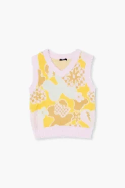 Girls Fuzzy Abstract Floral Sweater Vest (Kids)