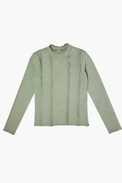 Girls Mock Neck Lettuce-Trim Top (Kids)