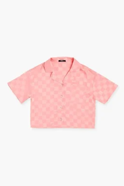 Girls Satin Checkered Shirt (Kids)