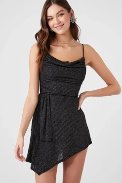 Glitter Knit Cowl Mini Dress