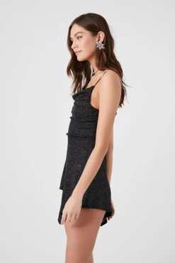 Glitter Knit Cowl Mini Dress