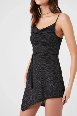 Glitter Knit Cowl Mini Dress