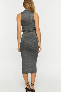 Glitter Knit Crisscross Midi Dress
