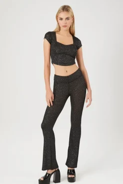 Glitter Knit Split-Hem Flare Pants