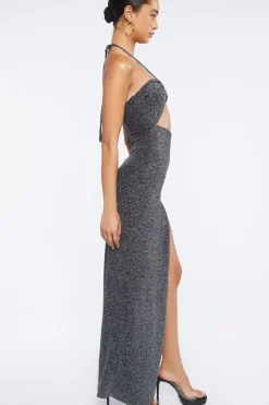Glitter O-Ring Halter Maxi Dress