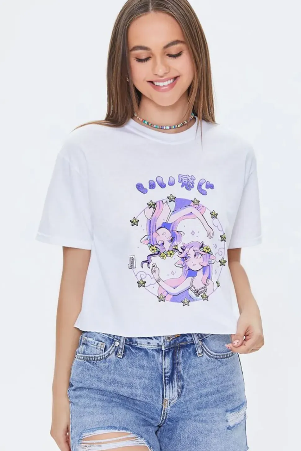 Good Vibes Graphic Raw-Cut Tee