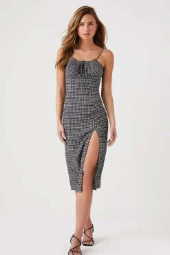 Grid Plaid Cami Midi Dress