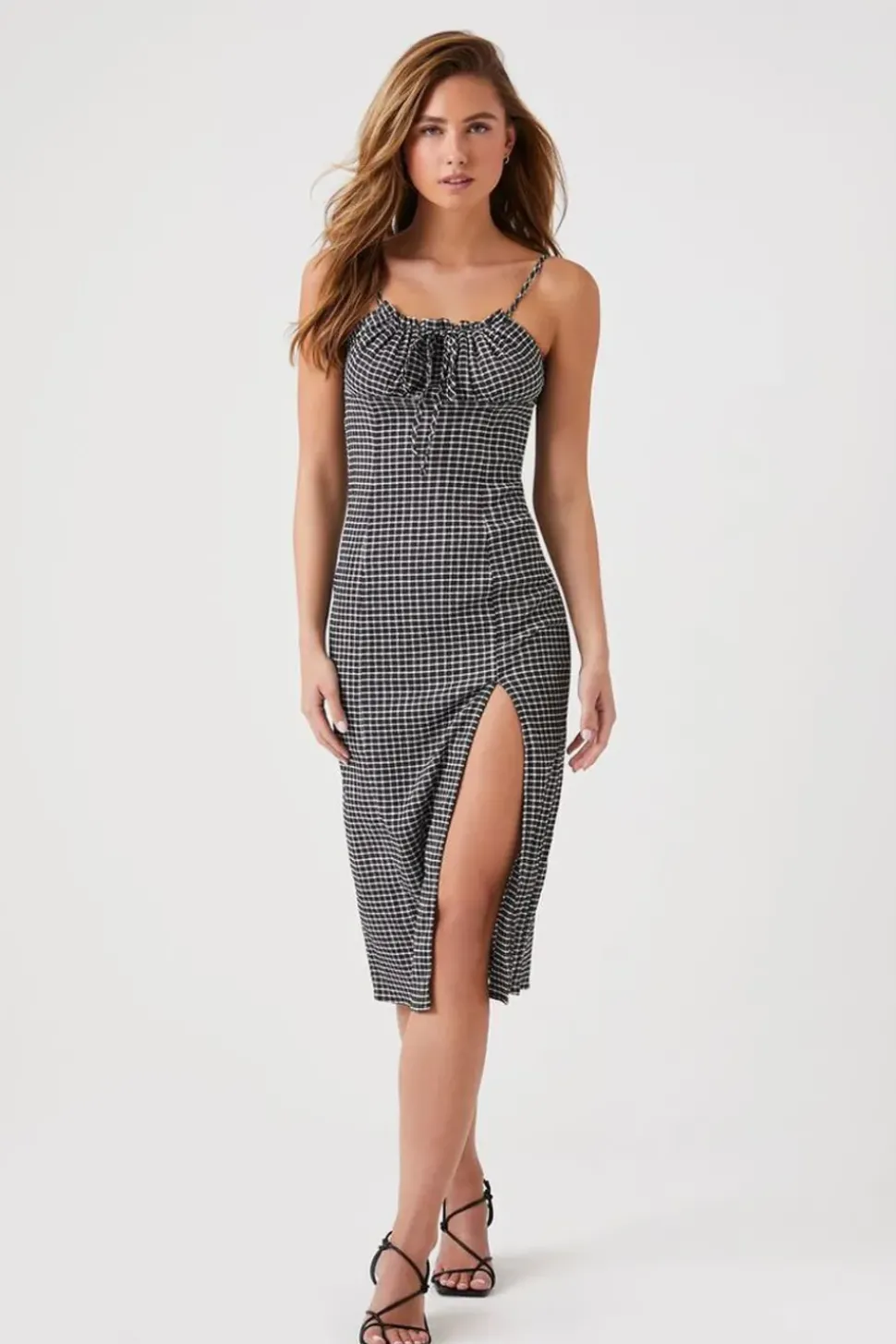 Grid Plaid Cami Midi Dress