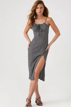 Grid Plaid Cami Midi Dress