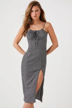 Grid Plaid Cami Midi Dress