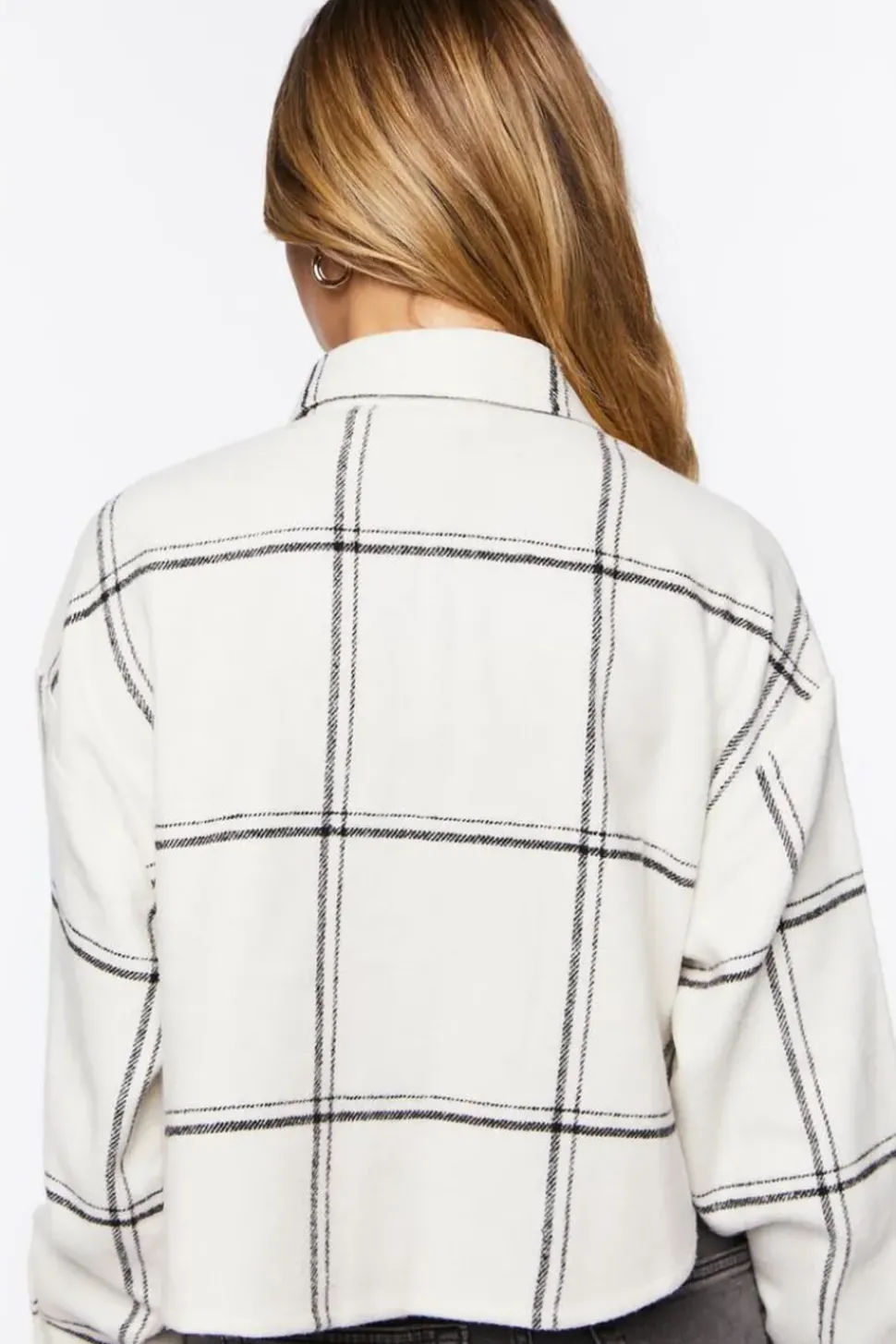 Grid Plaid Cropped Flannel Shirt
