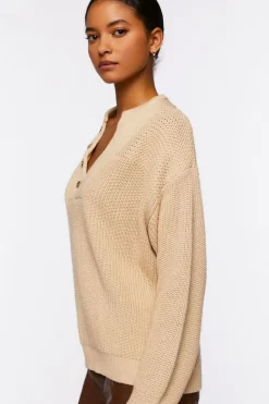 Half-Button Drop-Sleeve Sweater
