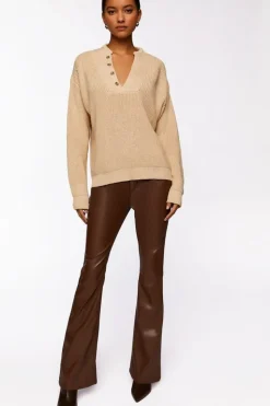 Half-Button Drop-Sleeve Sweater