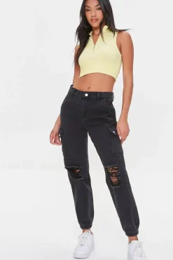 Half-Zip Mock Neck Crop Top