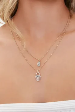 Hand & Eye Charm Layered Necklace