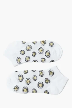 Happy Face Floral Print Ankle Socks
