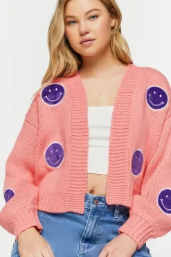 Happy Face Patch Cardigan Sweater