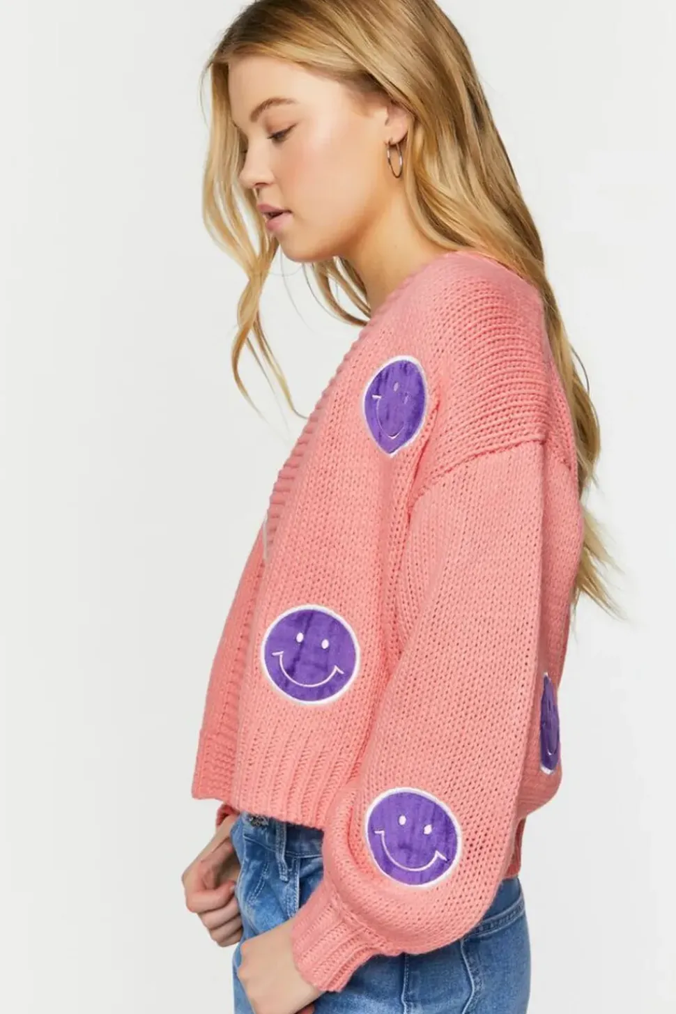 Happy Face Patch Cardigan Sweater