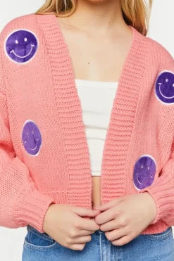 Happy Face Patch Cardigan Sweater