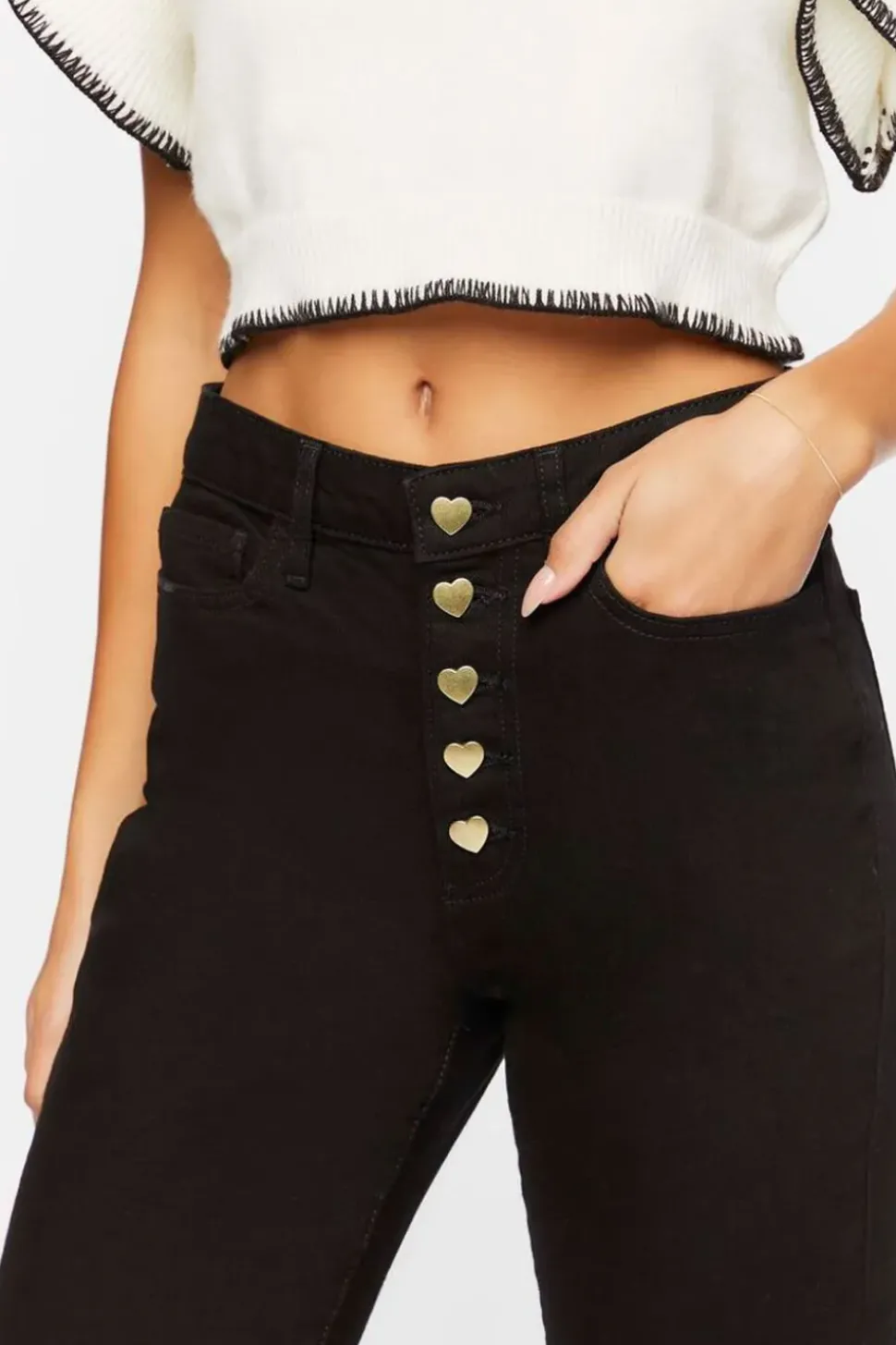 Heart-Button Straight-Leg Jeans