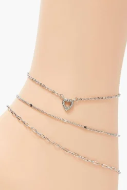 Heart Charm Chain Anklet Set