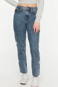 Heart Embroidered Straight-Leg Jeans