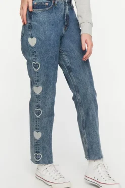 Heart Embroidered Straight-Leg Jeans
