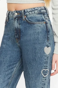Heart Embroidered Straight-Leg Jeans