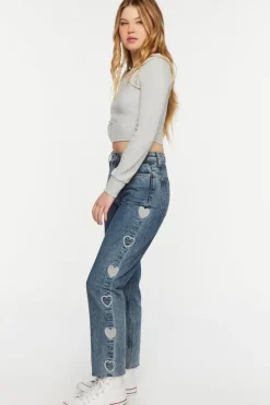 Heart Embroidered Straight-Leg Jeans