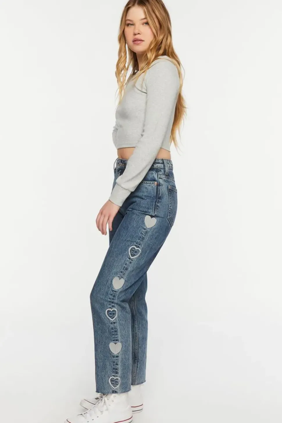 Heart Embroidered Straight-Leg Jeans