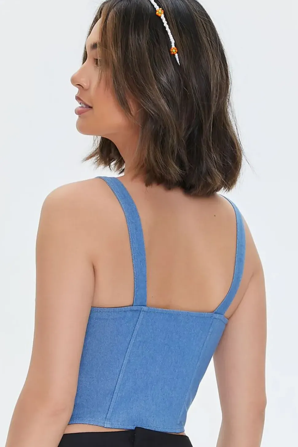 Heart Graphic Denim Bustier Crop Top