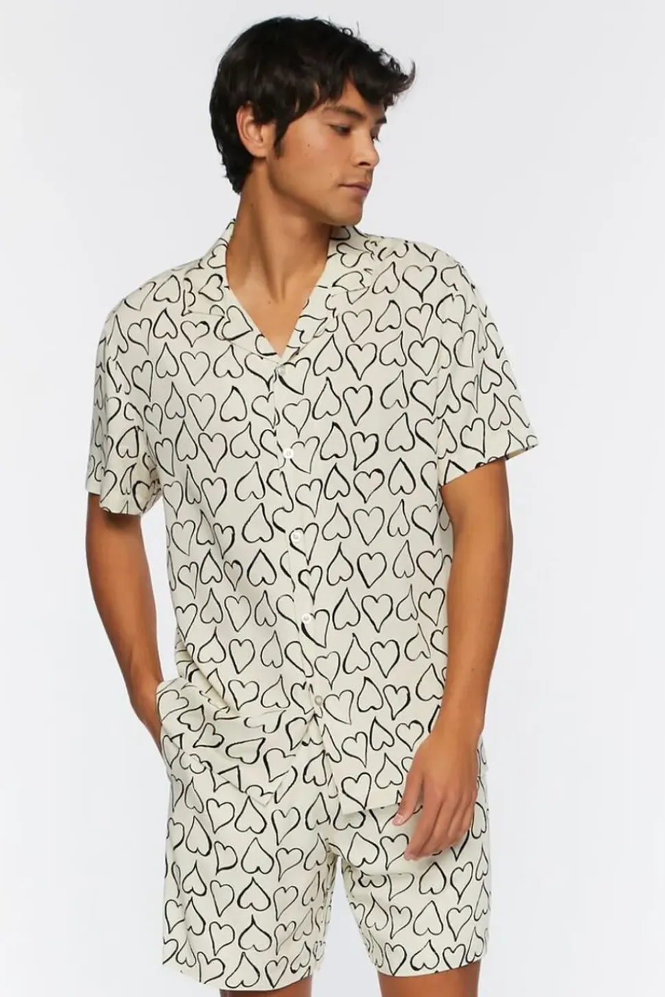 Heart Print Drawstring Shorts