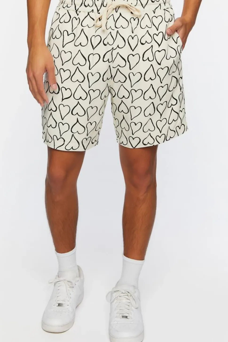 Heart Print Drawstring Shorts
