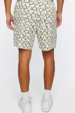 Heart Print Drawstring Shorts