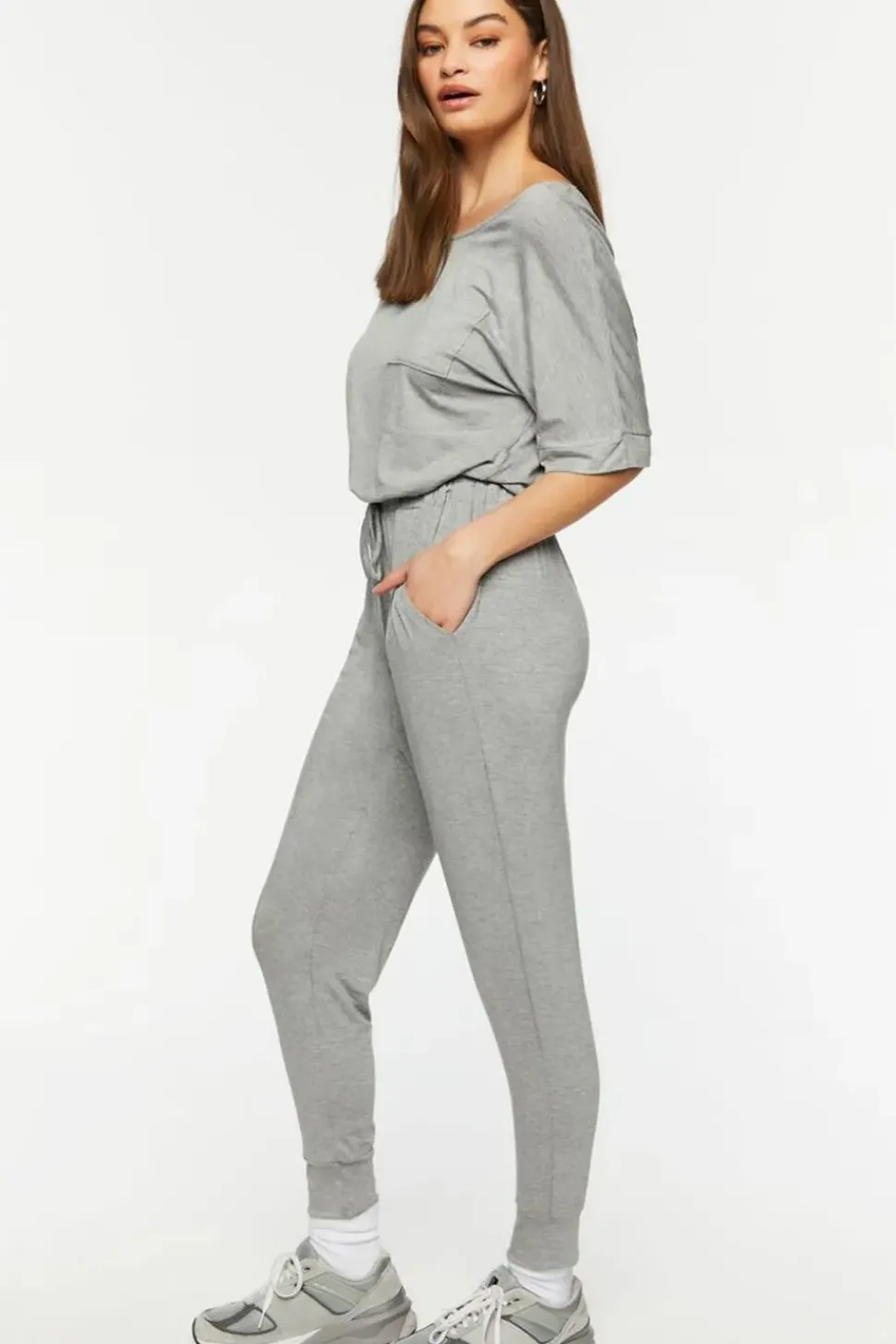 Heathered Short-Sleeve Jumpsuit