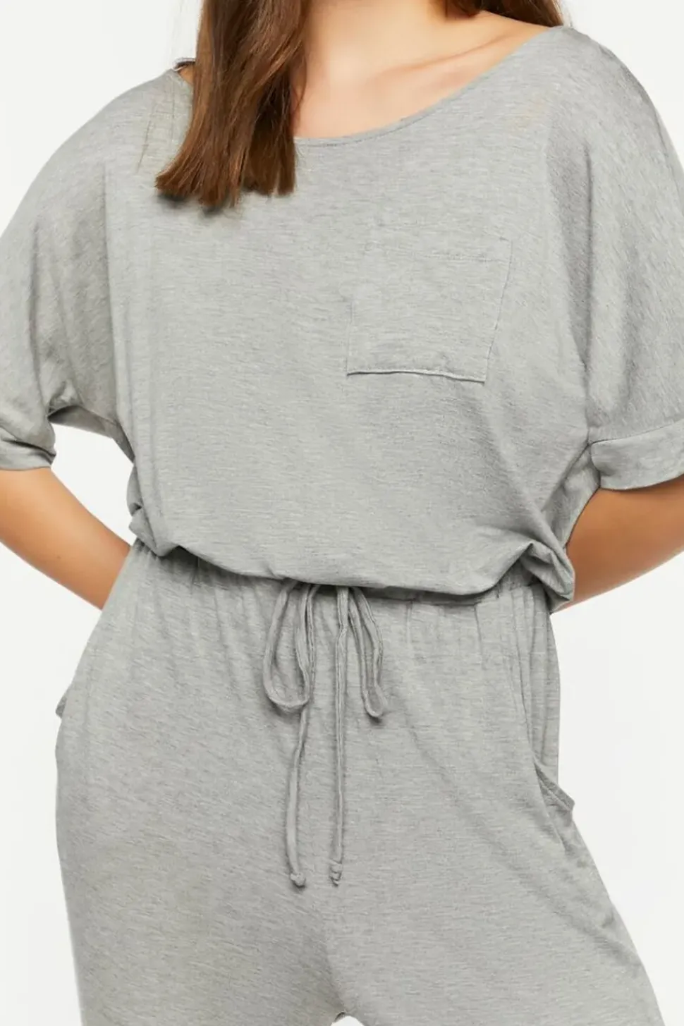 Heathered Short-Sleeve Jumpsuit