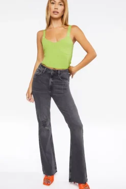 Hemp 10% Distressed Raw-Cut Bootcut Jeans