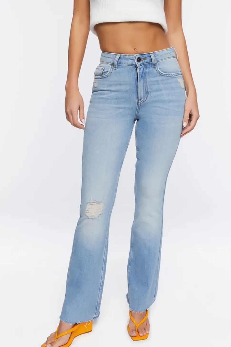 Hemp 10% High-Rise Bootcut Distressed Jeans