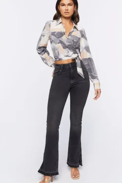 Hemp 10% High-Rise Split Flare Jeans
