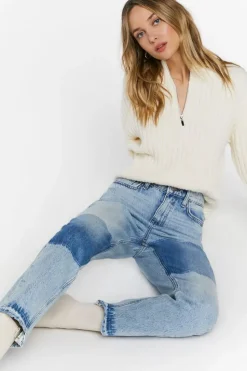 High-Rise Colorblock Straight Jeans