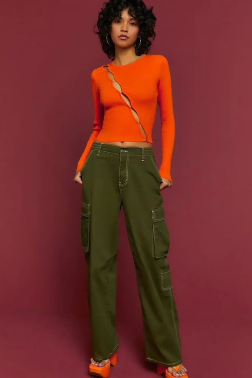 High-Rise Contrast-Trim Cargo Pants