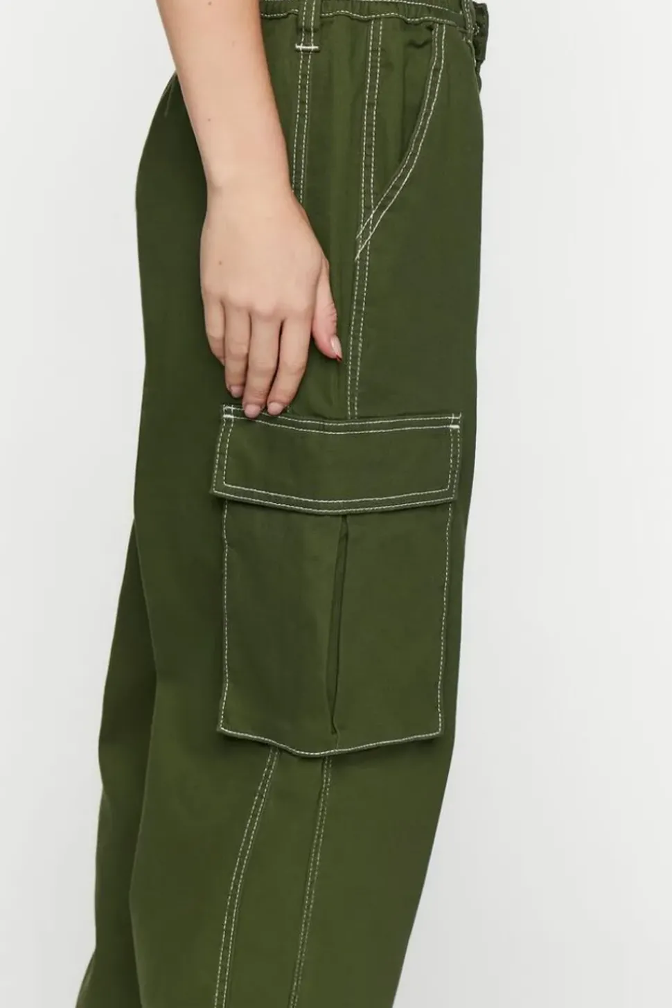 High-Rise Contrast-Trim Cargo Pants