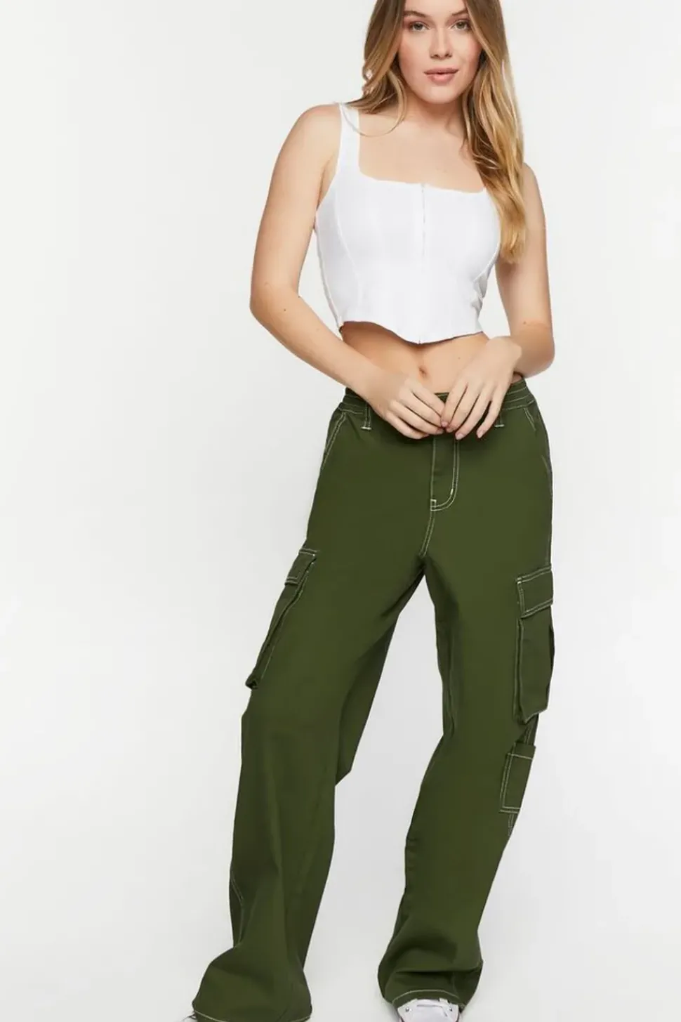 High-Rise Contrast-Trim Cargo Pants