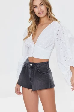 High-Rise Pleated Denim Shorts