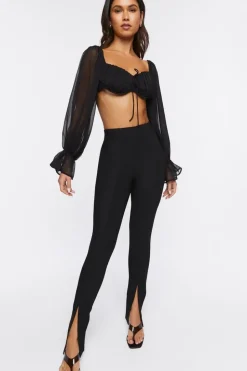 High-Rise Split Slim-Fit Pants