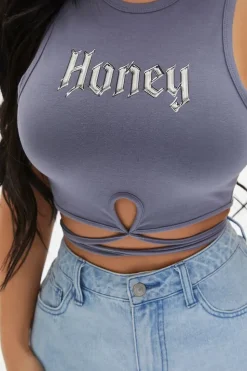 Honey Graphic Wraparound Crop Top